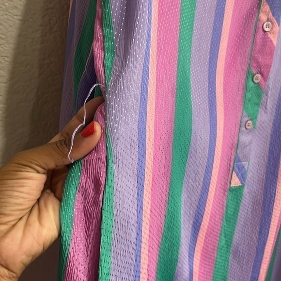 Vintage Schrader Sport Blue Green Purple Striped Long Sleeve Belt Women's  Sz 16 - Picture 10 of 12